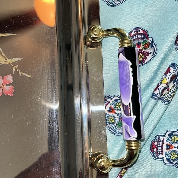 Vintage Stainless Tray w/Flowers Silver Italian Serving Tray Silver Floral Tray - Picture 4 of 6